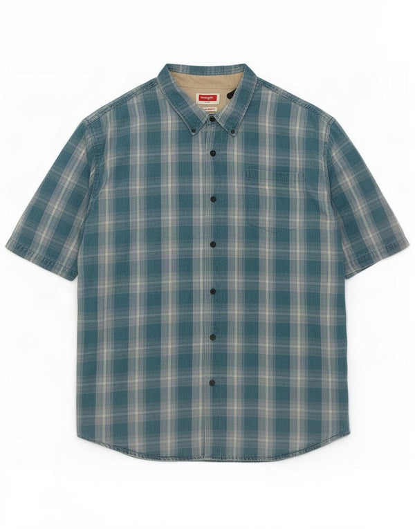 Wrangler Chemise à manches courtes pour homme 3XL en coton à carreaux bleus