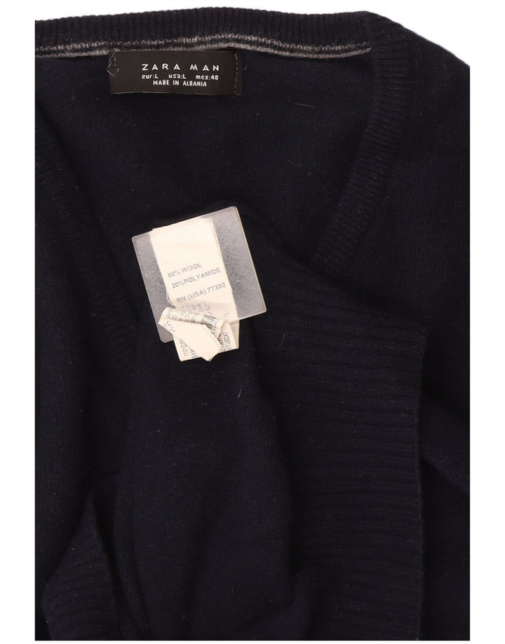 Maglione Zara da uomo con scollo a V grande in lana blu navy