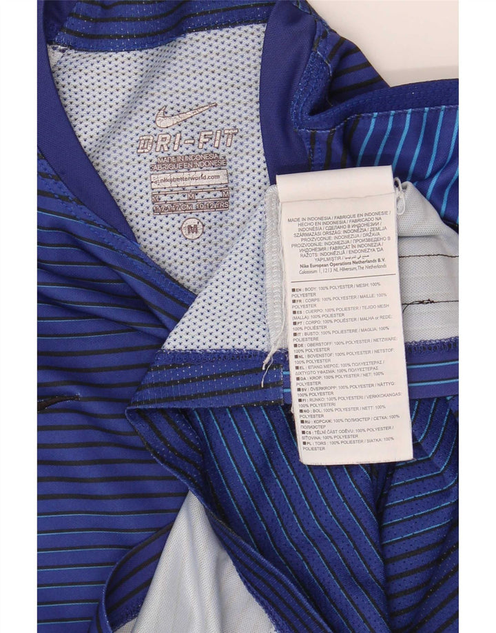 Nike Boys Dri Fit T-Shirt Top 10-11 Years Medium Blue Striped Polyester