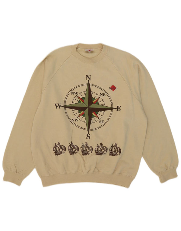Parmalat Mens Graphic Sweatshirt Jumper Large Beige Cotton