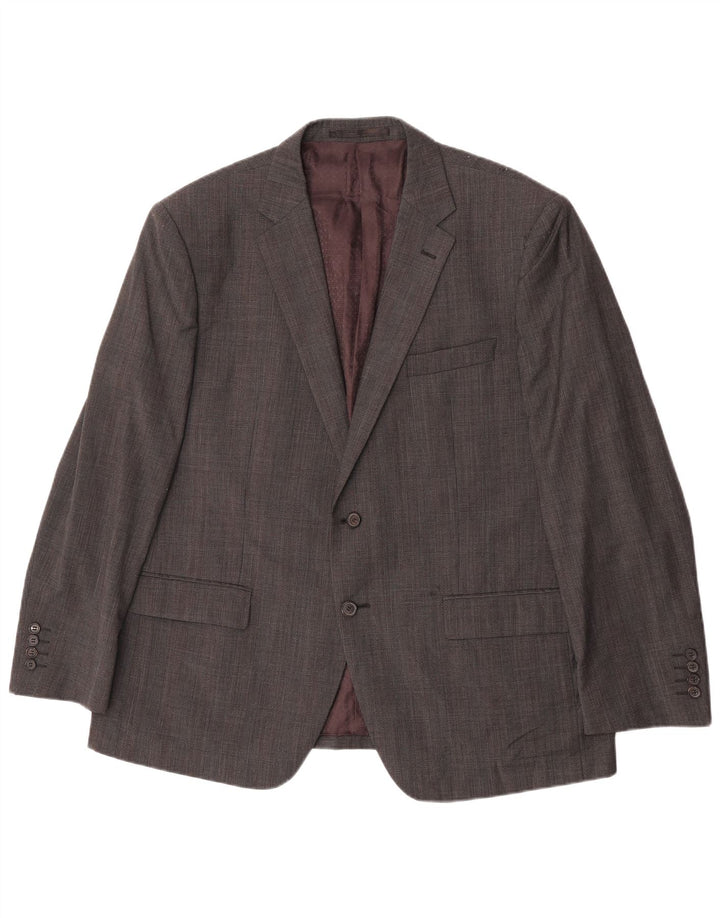 Marks & Spencer Mens 2 Button Blazer Jacket UK 46 XL Grey Check Wool