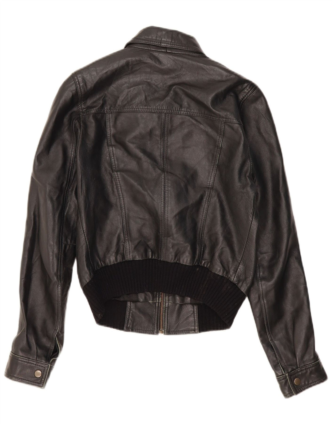 MONTGOMERY Womens Crop Leather Jacket UK 14 Large Black Leather
