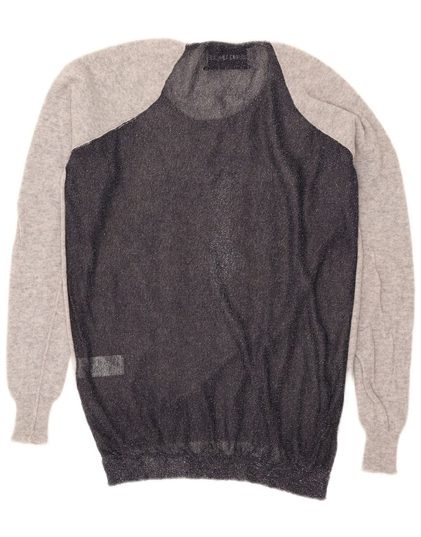 Vintage Womens Boat Neck Jumper Sweater UK 16 Large Grey Colourblock