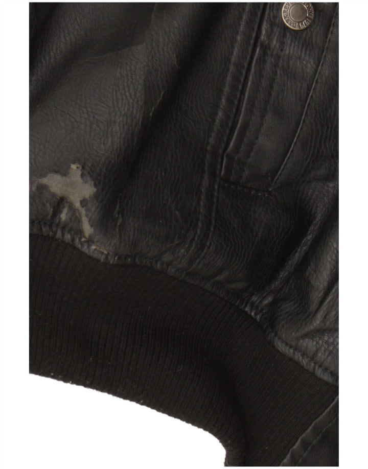 Identic Mens Motorstyle Faux Leather Bomber Jacket UK 42 XL Black Polyester