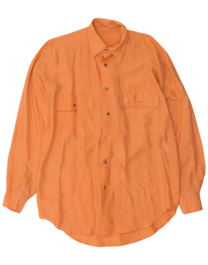 Camisa vintage para hombre pequeña seda naranja