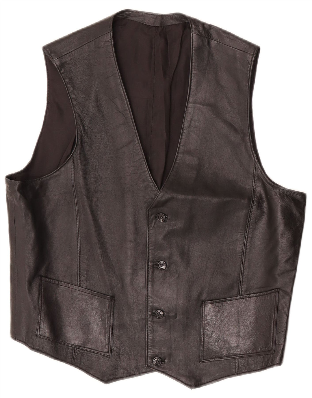 Vintage Womens Leather Waistcoat UK 12 Medium Black