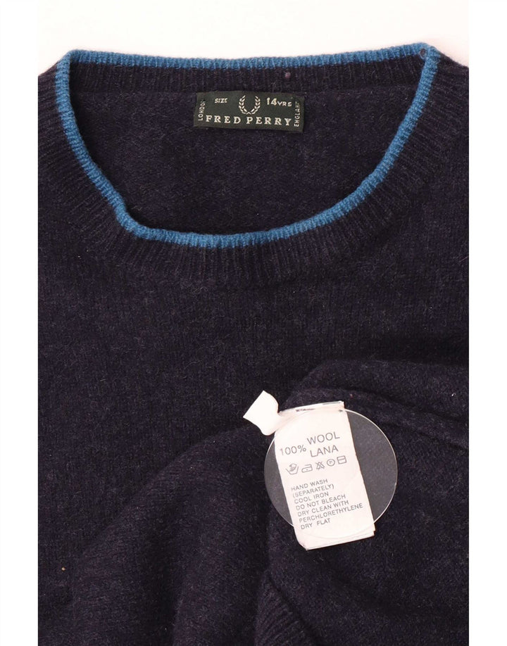Fred Perry Boys Crew Neck Jumper Sweater 13-14 Years Navy Blue Wool
