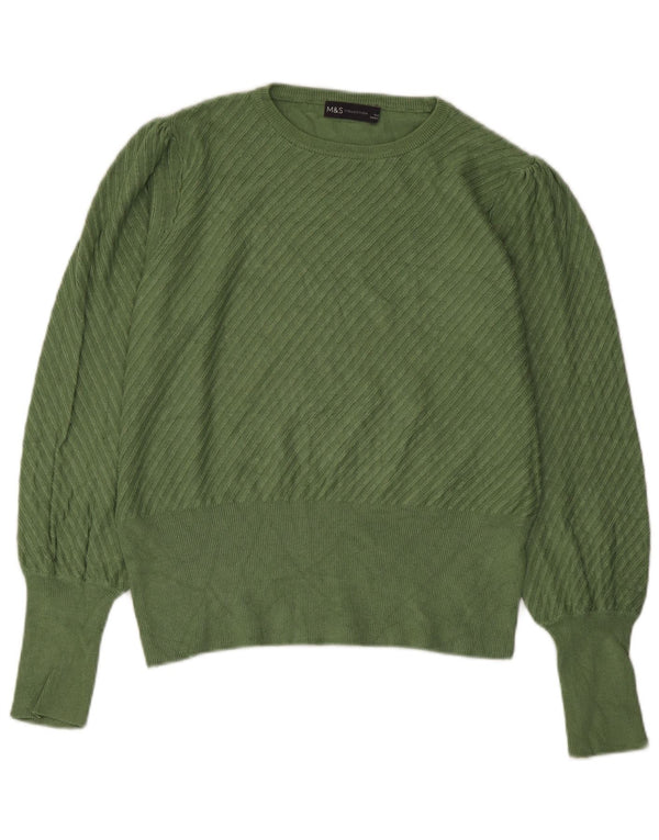 Marks & Spencer Dame Crop Boat Neck Jumper Sweater UK 14 Medium Green
