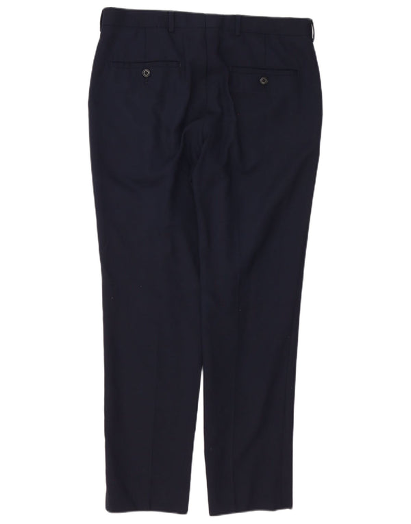 Marks & Spencer Męskie spodnie garniturowe slim fit W32 L29 Granatowo-wełniane
