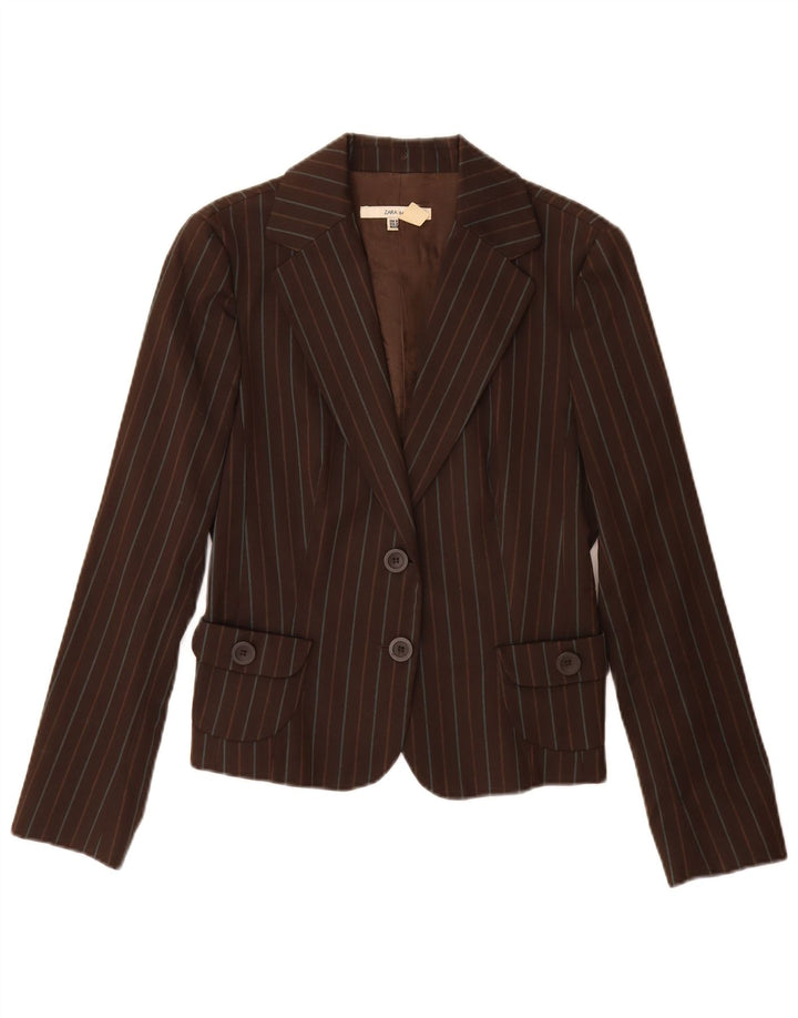 Zara Dame 2-knaps blazerjakke UK 12 medium brun stribet polyester
