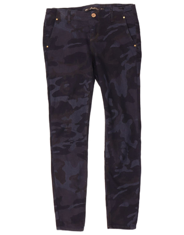Zara Womens Slim Fit Chino Trousers EU 36 XS W26 L28 Navy Blue Camouflage