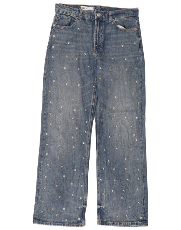 Zara Jean large pour femme EU 38 Small W28 L31 Bleu à pois