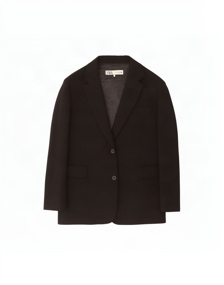 Jachetă Blazer pentru femei Zara cu 2 nasturi UK 14 Medium Black Viscose