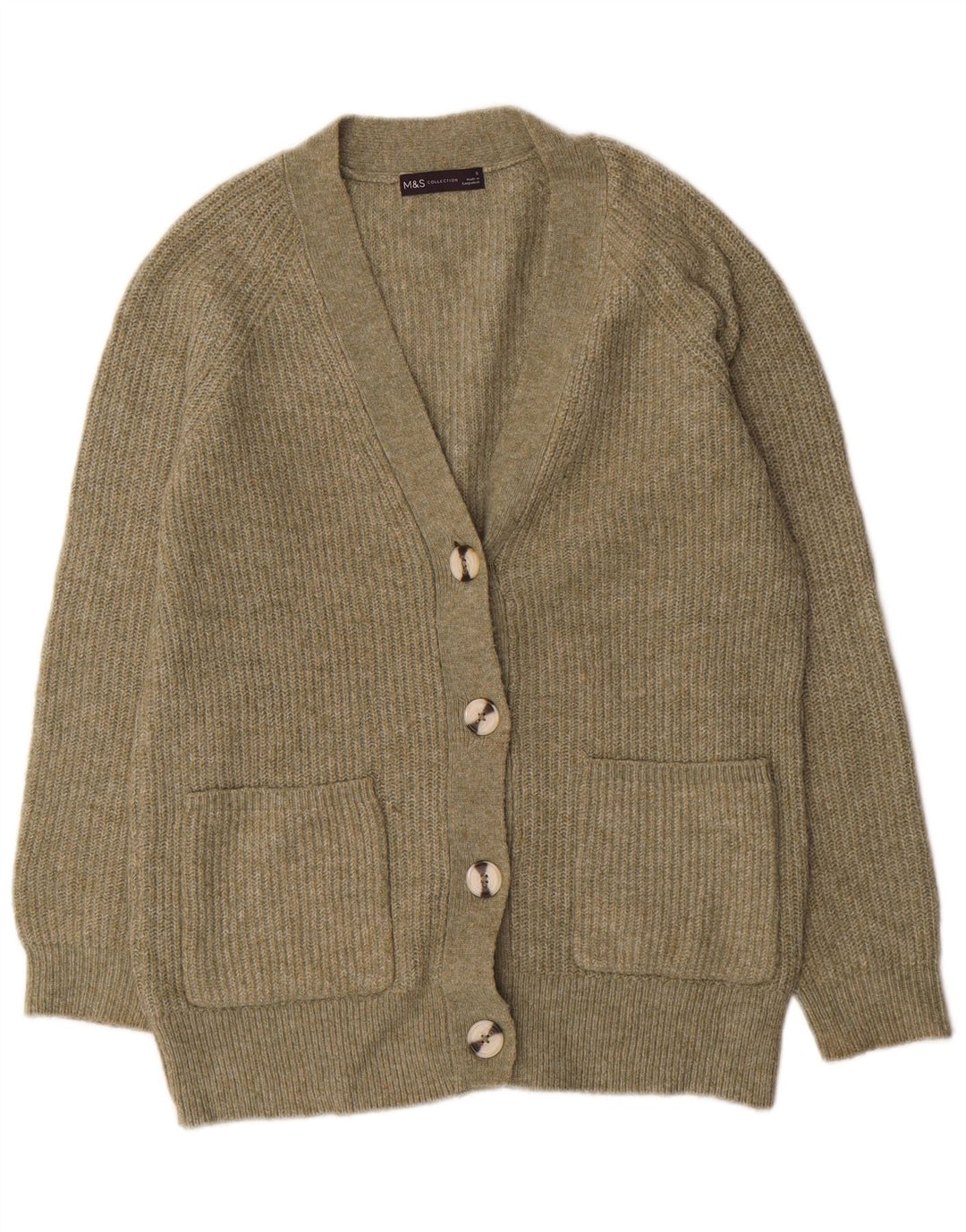 MARKS & SPENCER Maglione cardigan oversize da donna UK 10 piccolo verde