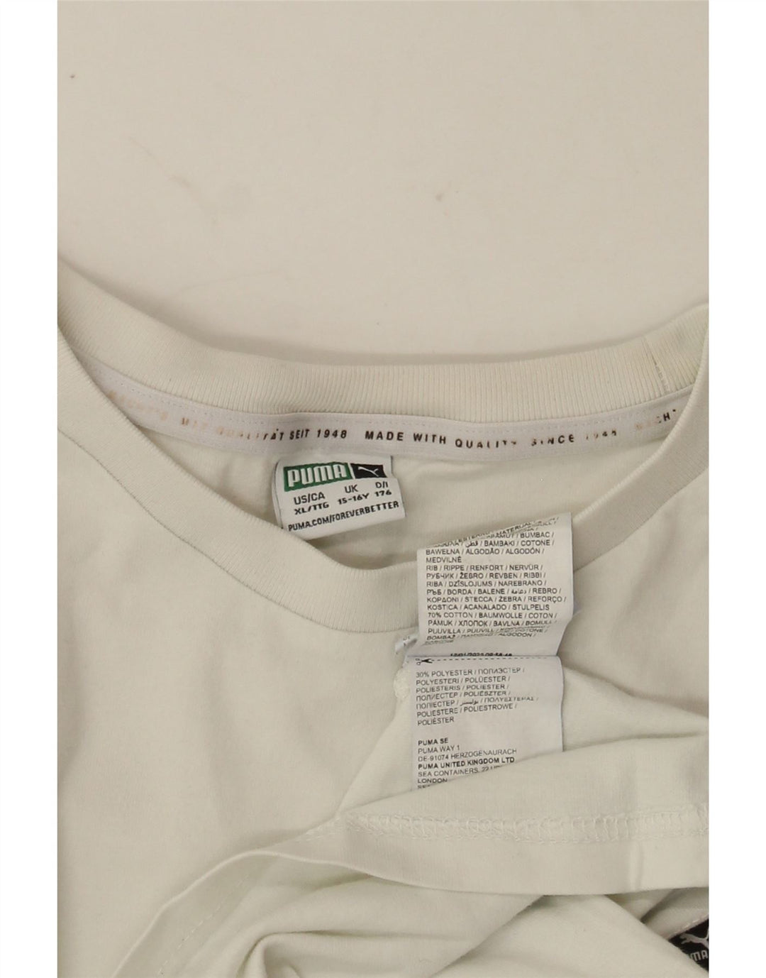 PUMA Boys T-Shirt Top 15-16 Years White Cotton Vintage Puma and Second-Hand Puma from Messina Hembry 