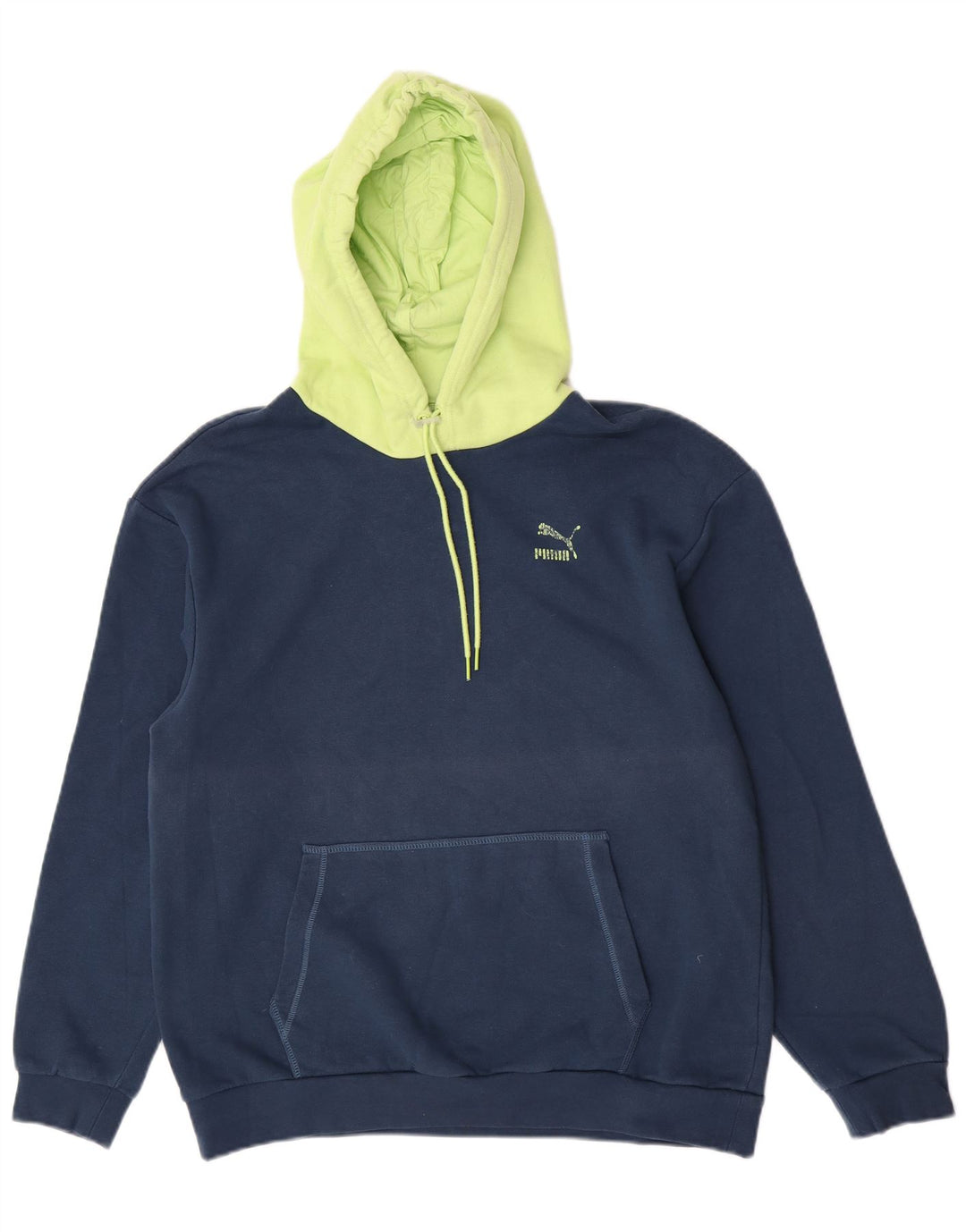 Puma Mens Hoodie Jumper Medium Navy Blue Colourblock Cotton