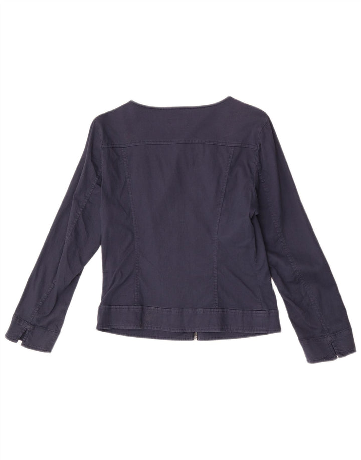 Benetton Womens 3/4 Sleeve Bomber Jacket UK 8 Small Navy Blue Cotton