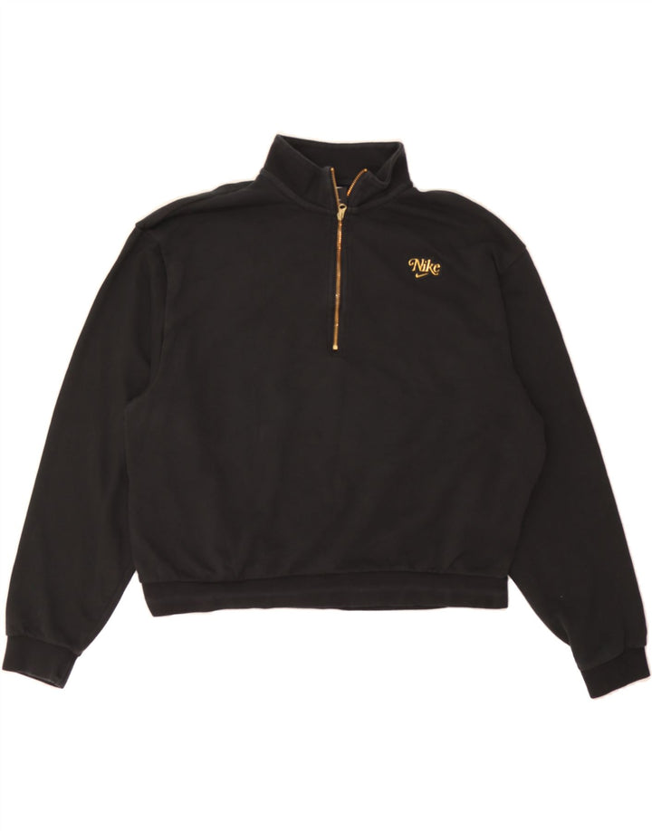 NIKE Womens Oversized Crop Sweatshirt Jumper UK 10 Small Black Cotton Vintage Nike and Second-Hand Nike from Messina Hembry 