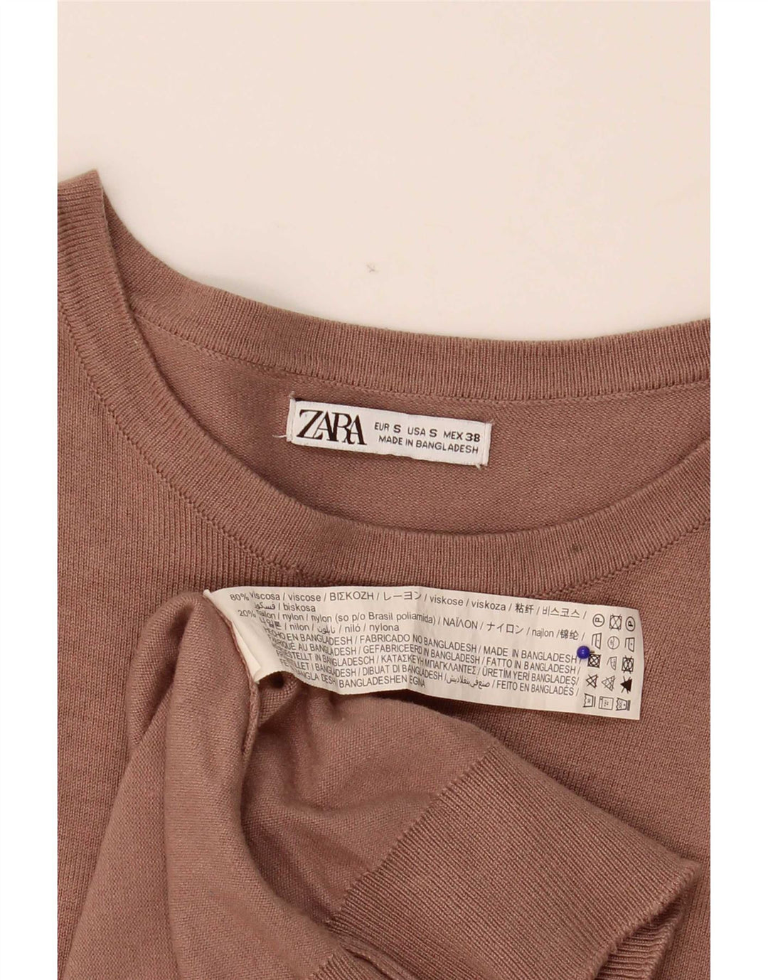 Zara Mens Boat Neck Jumper Sweater Small Beige Viscose