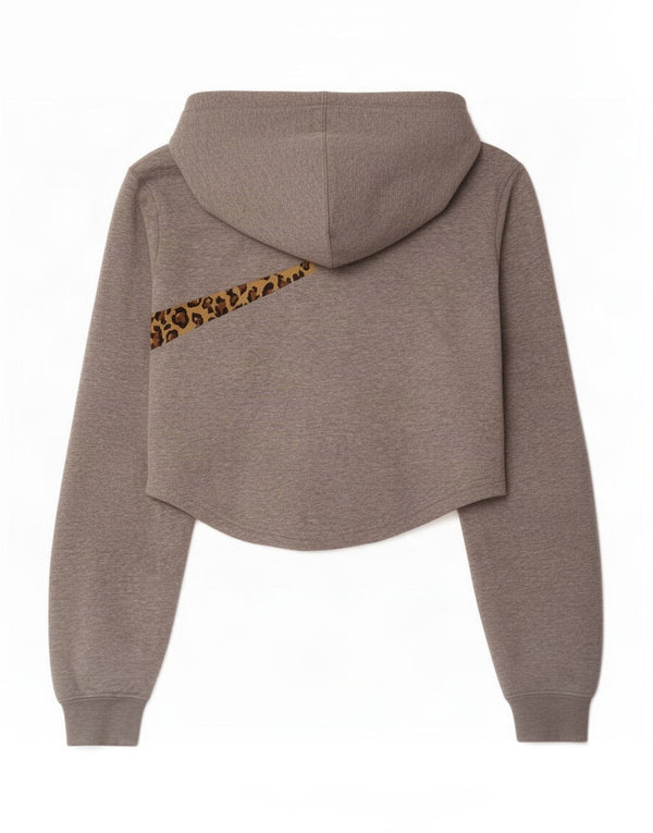 Nike Womens Graphic Crop Hoodie Pullover UK 6 XS Graue Baumwolle mit Animal-Print
