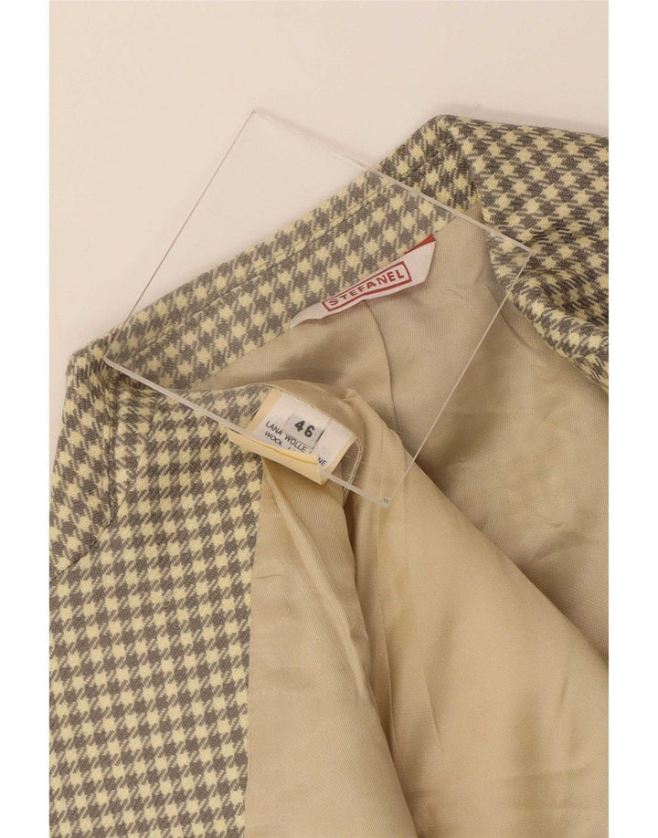 Stefanel Chaqueta tipo blazer de 3 botones para hombre IT 46 Small Grey Check Wool