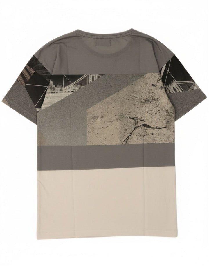 Zara Mens Graphic T-Shirt Top Small Grey Colourblock