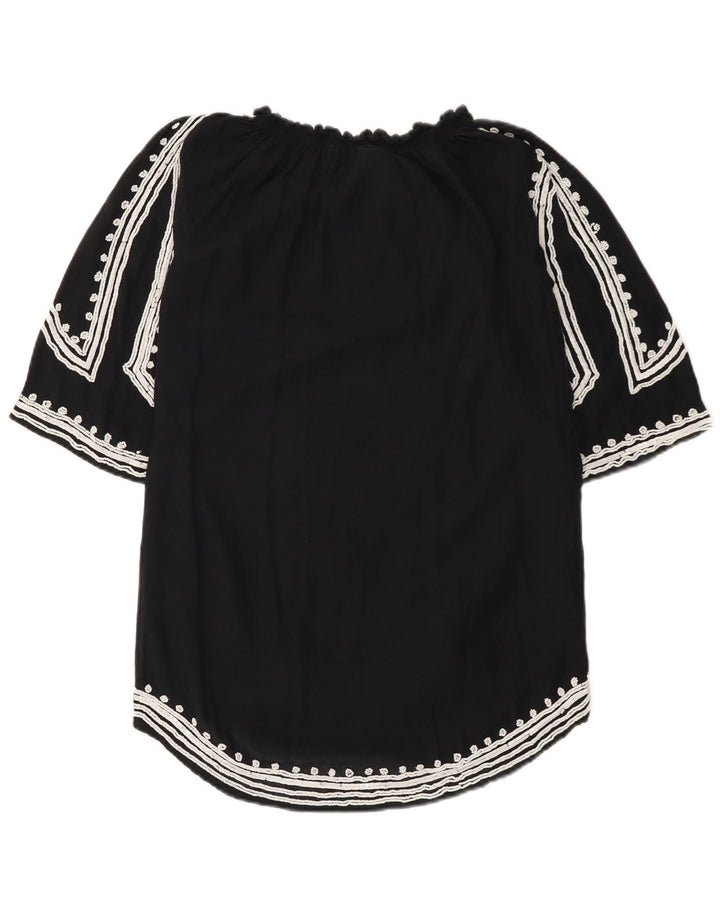 Zara Womens Blouse Top UK 12 Medium Black Cotton