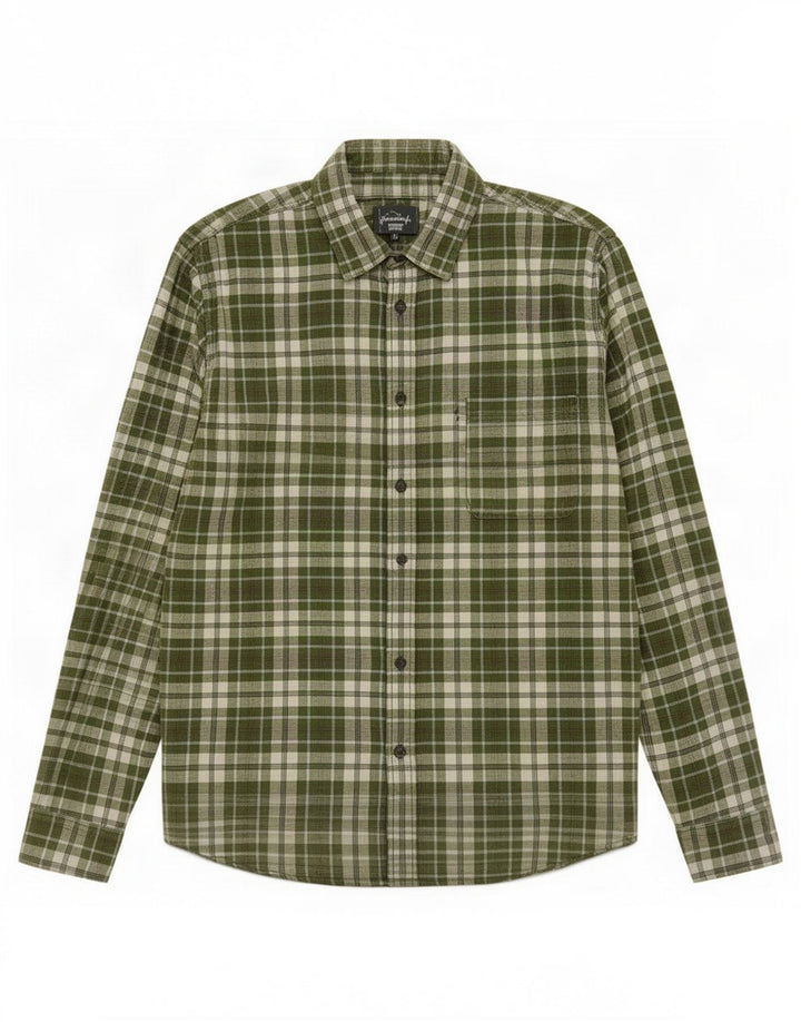 Benetton Mens Shirt Large Green Plaid Cotton
