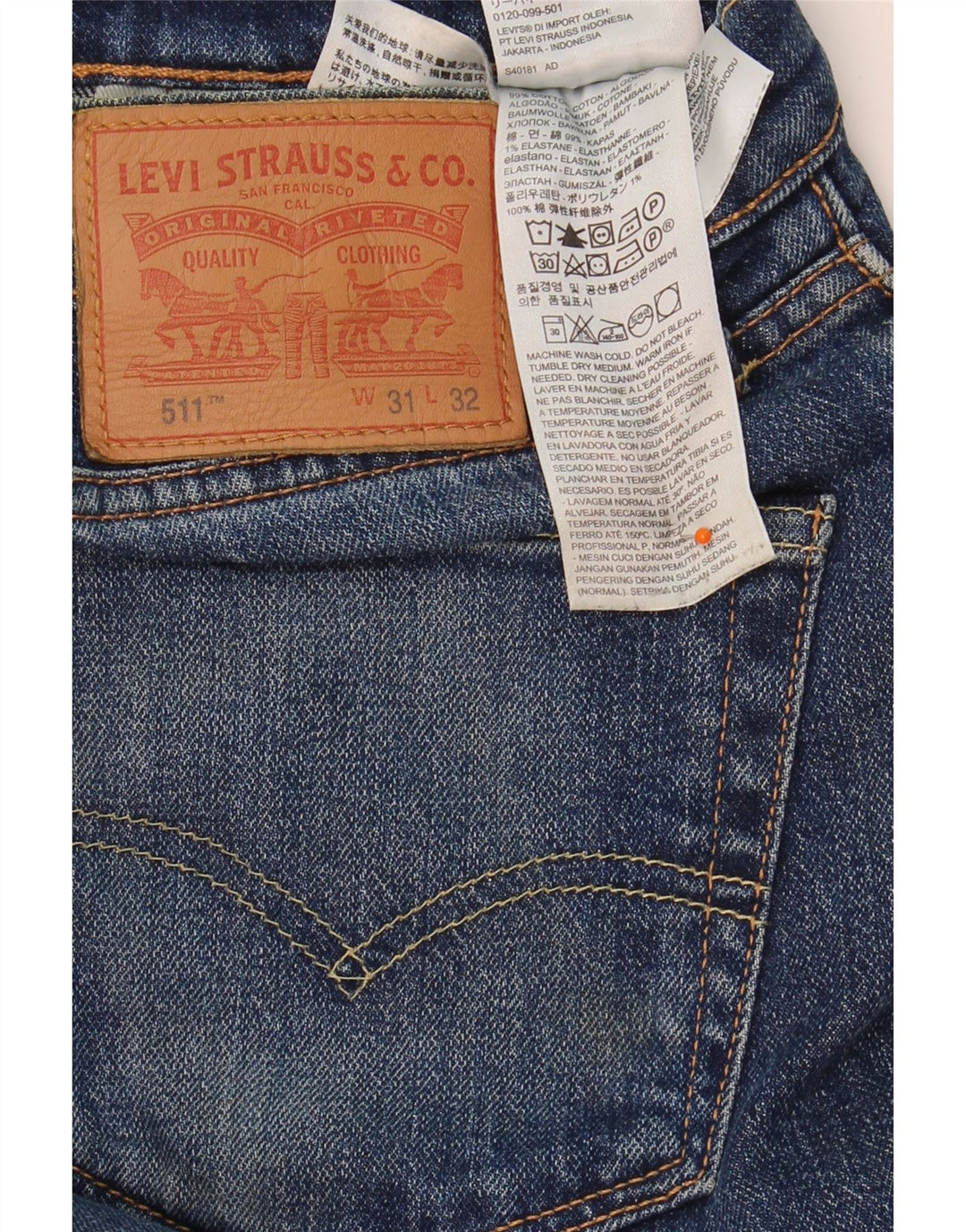 LEVI'S Mens 511 Slim Jeans W31 L32 Blue Cotton Vintage Levi's and Second-Hand Levi's from Messina Hembry 
