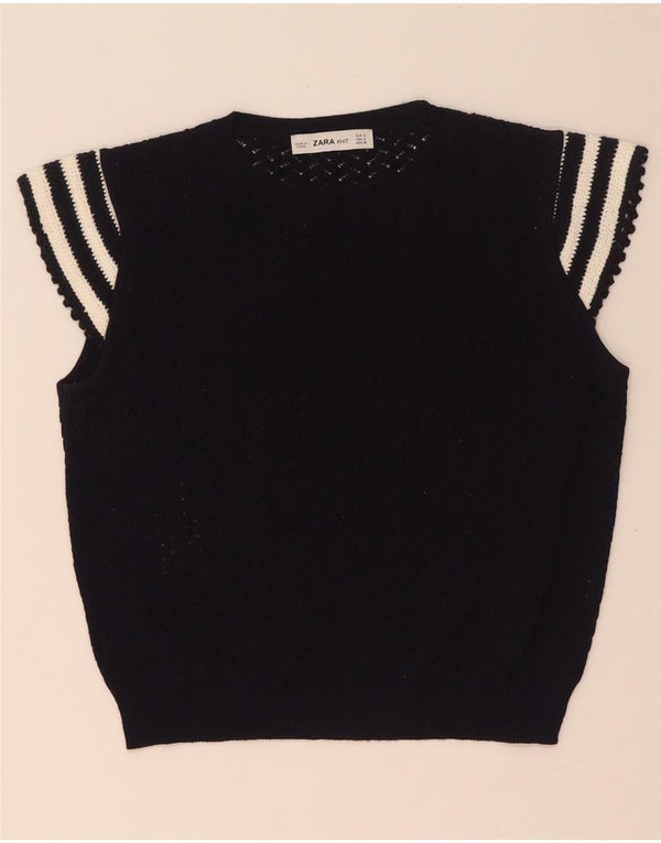 Bluză Crop din tricot pentru femei Zara UK 12 Medium bleumarin cu dungi