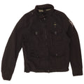 BLAUER Womens Graphic Military Jacket UK 14 Medium Black Cotton
