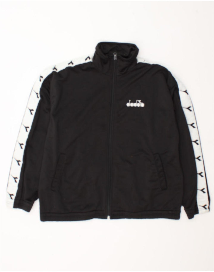 Diadora Mens Graphic Tracksuit Top Jacket UK 38 Medium Black Colourblock