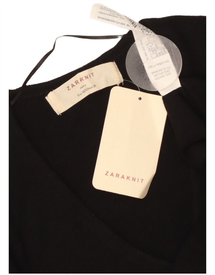 ZARA Dame V-hals sweater UK 12 Medium Sort Rayon