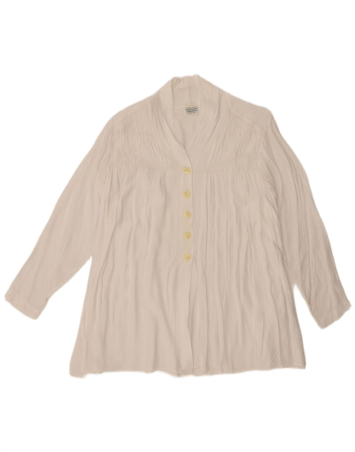 Benetton Womens Long Sleeve Shirt Blouse UK 14 Medium White Viscose