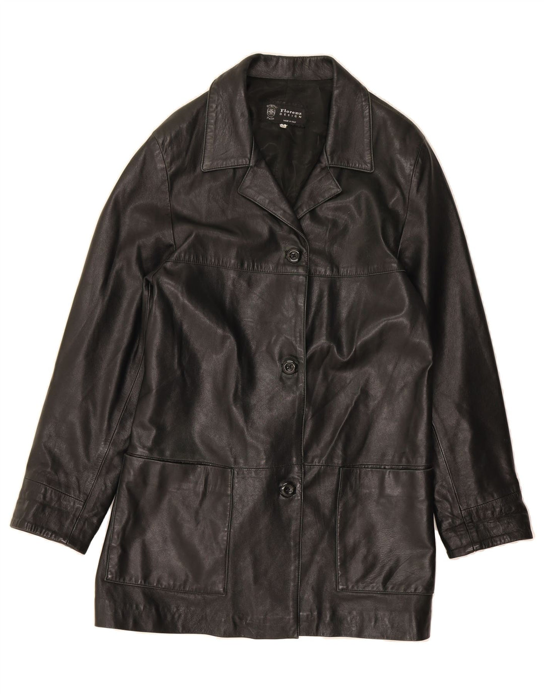 VINTAGE Womens Leather Coat IT 50 XL Black Leather Vintage Vintage and Second-Hand Vintage from Messina Hembry 