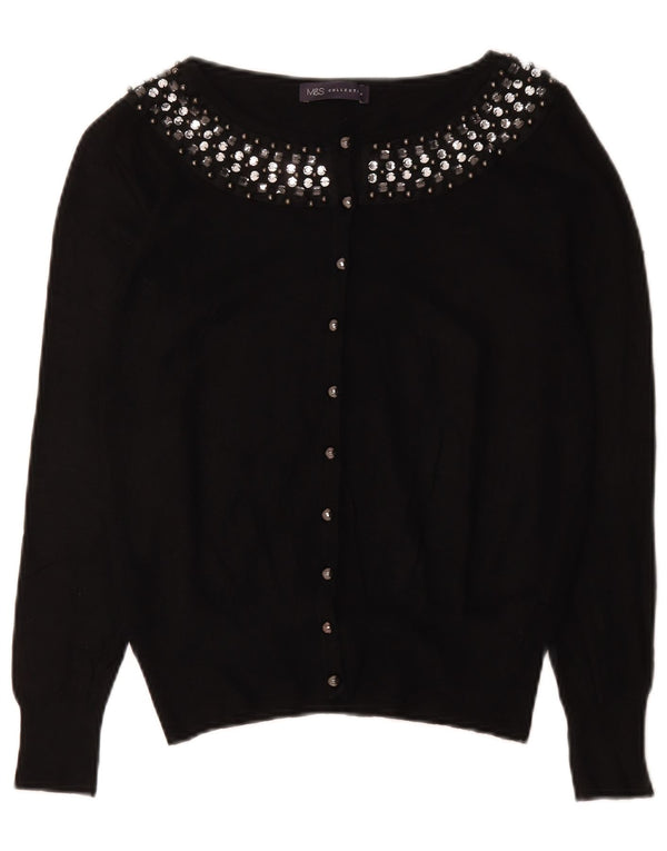 Marks & Spencer Dame Cardigan Sweater UK 12 Medium Sort Bomuld