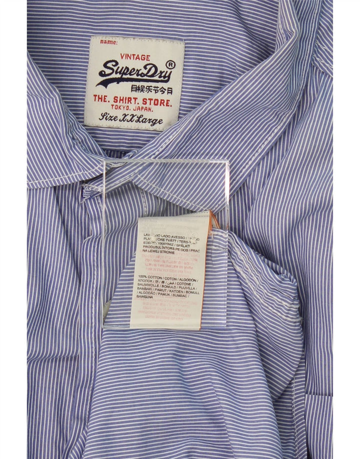 SUPERDRY Mens Shirt 2XL Blue Pinstripe Cotton Vintage Superdry and Second-Hand Superdry from Messina Hembry 