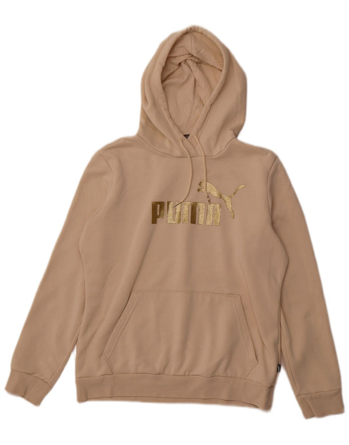PUMA Womens Graphic Hoodie Jumper UK 14 Medium Beige