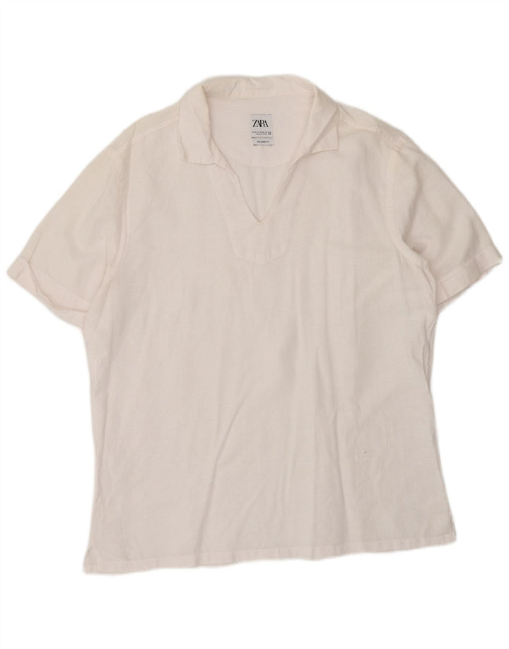 Zara Womens Short Sleeve Relaxed Fit Shirt UK 14 Medium White