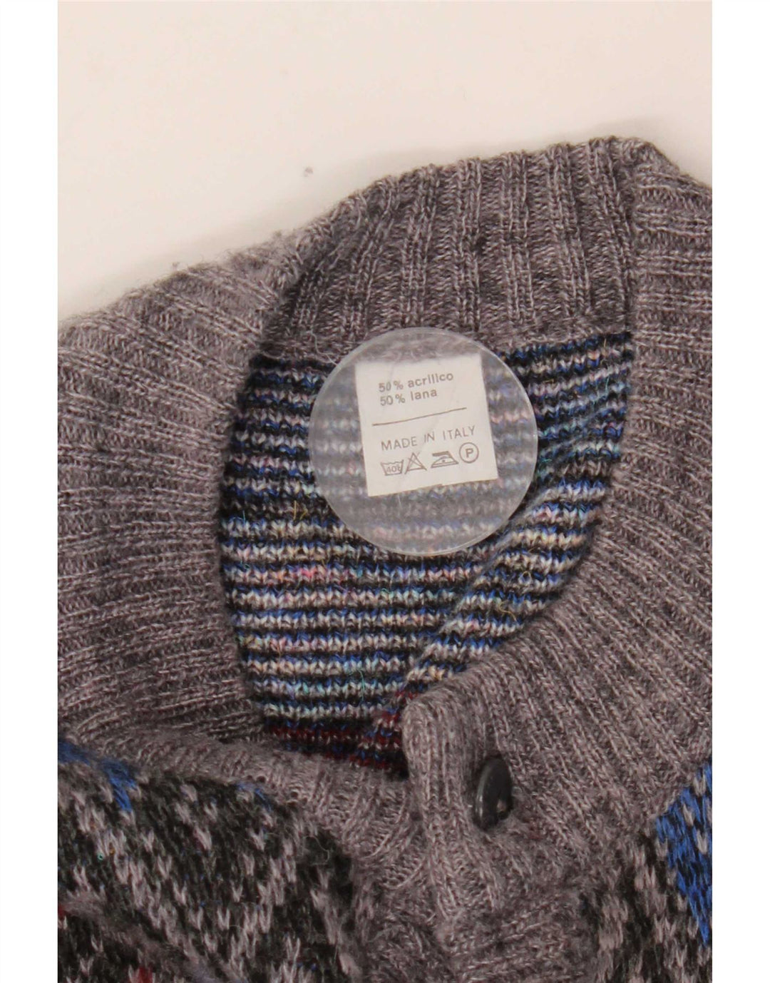 Vintage herre cardigan sweater Medium Grey Argyle/Diamond Acryl