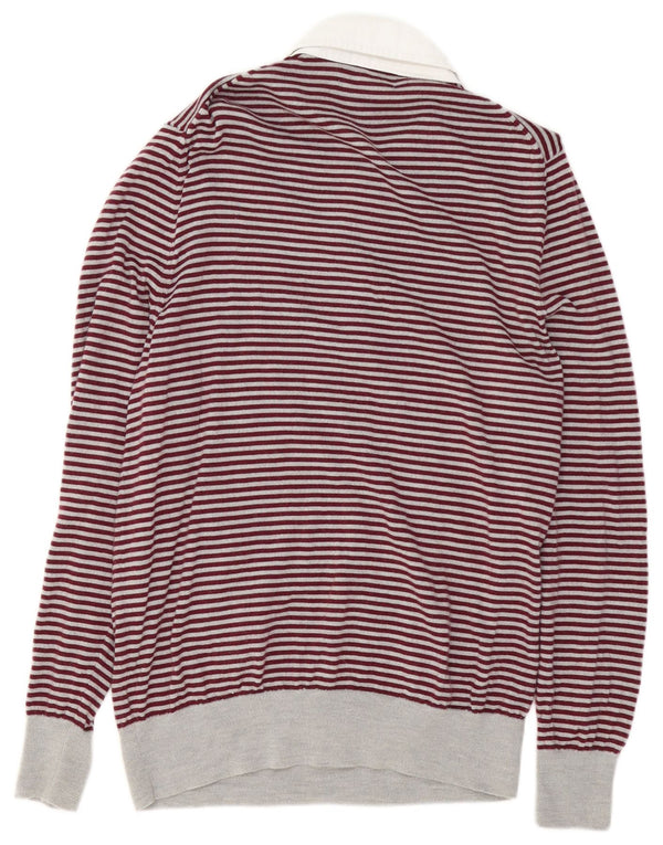 Brooks Brothers Mens Polo Neck Jumper Sweater Large Burgundy Striped