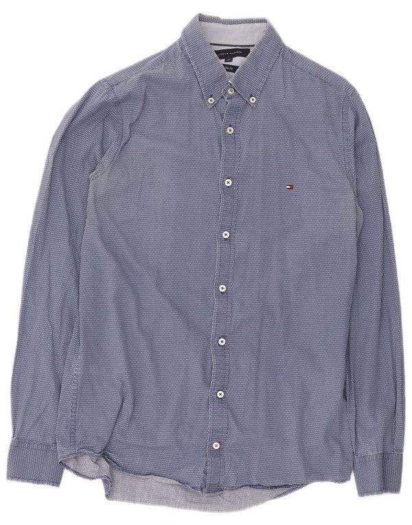 Tommy Hilfiger Mens Slim Fit Shirt Medium Blue Spotted Cotton