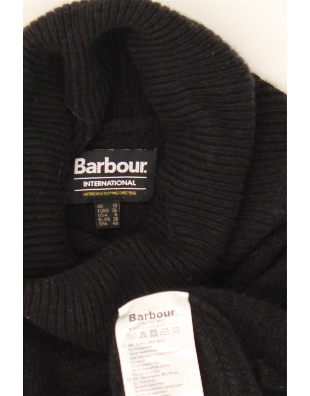 Barbour Womens Oversized Roll Neck Jumper Sweater UK 10 Small Black Cotton