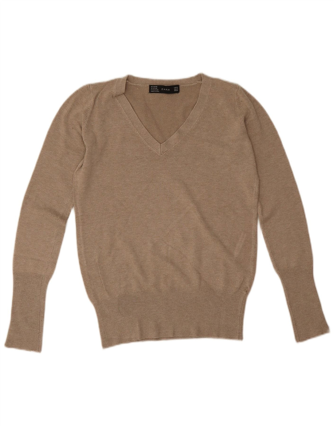Zara Womens V-Neck Jumper Sweater UK 12 Medium Grey