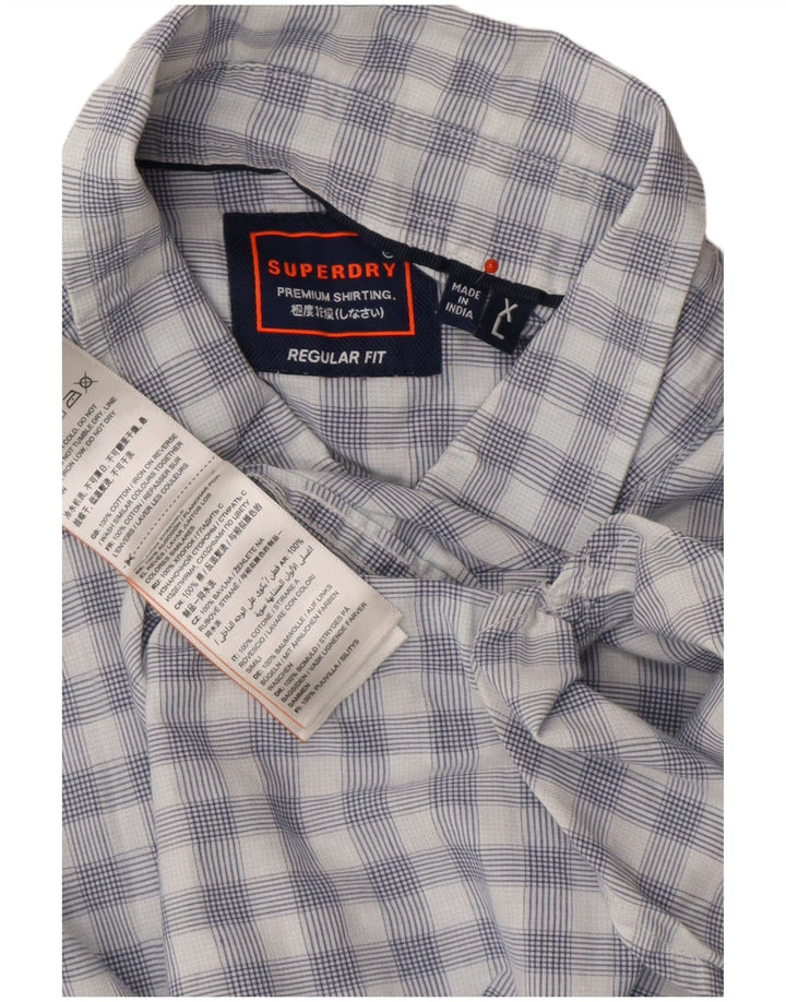 SUPERDRY Mens Regular Fit Short Sleeve Shirt XL Blue Check Cotton