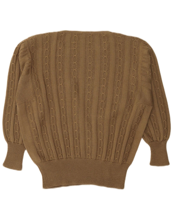 Maglione maglione vintage da donna con scollo a barca UK 18 XL Cachi