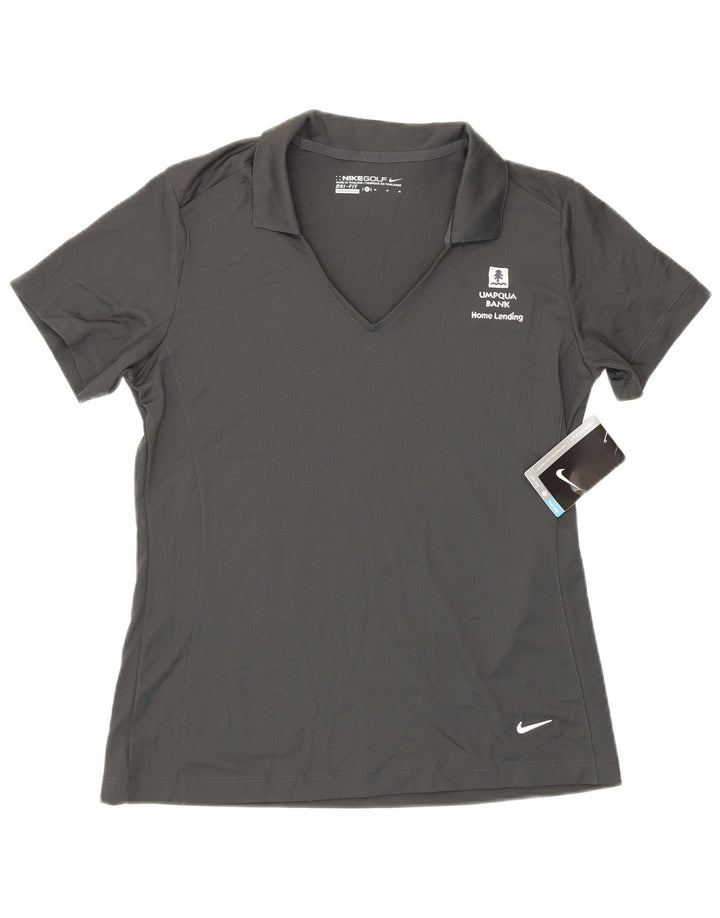Nike Dame Dri Fit Polo Shirt UK 14 Medium Grey Polyester