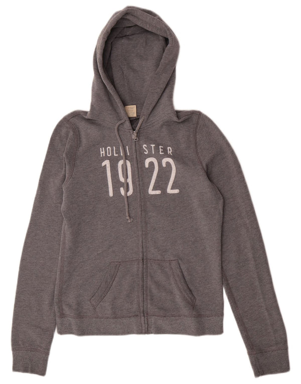 Hollister Dame Grafisk Hættetrøje Sweater UK 12 Medium Grey Bomuld
