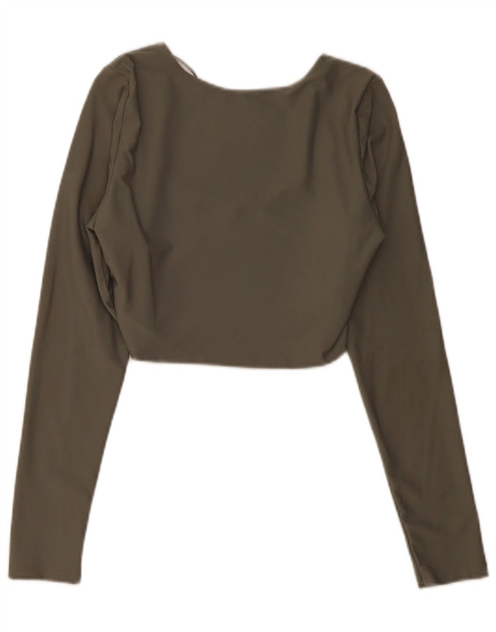 Zara Damen Crop Top Langarm UK 14 Large Khaki Polyamid