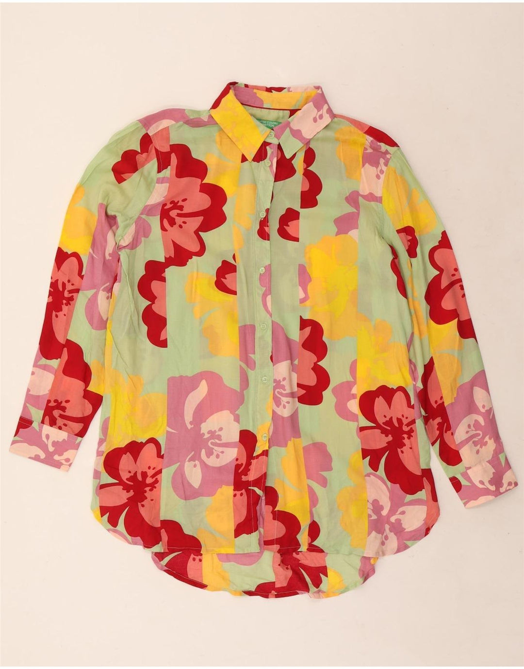 Benetton Womens Shirt Blouse UK 14 Medium Multicoloured Floral Modal